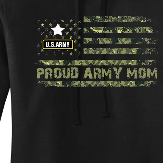 Proud Mom Camo American Flag Veteran Mom Women's Pullover Hoodie