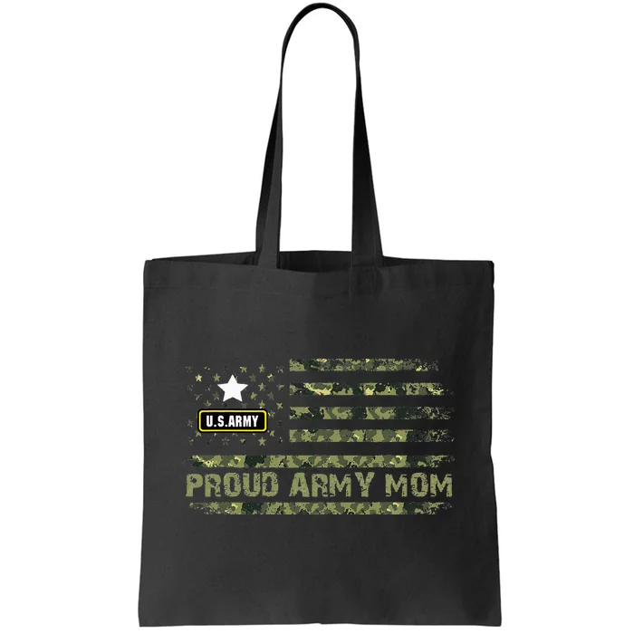 Proud Mom Camo American Flag Veteran Mom Tote Bag