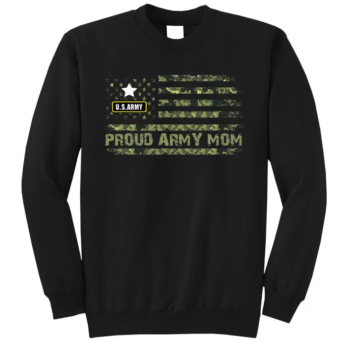 Proud Mom Camo American Flag Veteran Mom Tall Sweatshirt