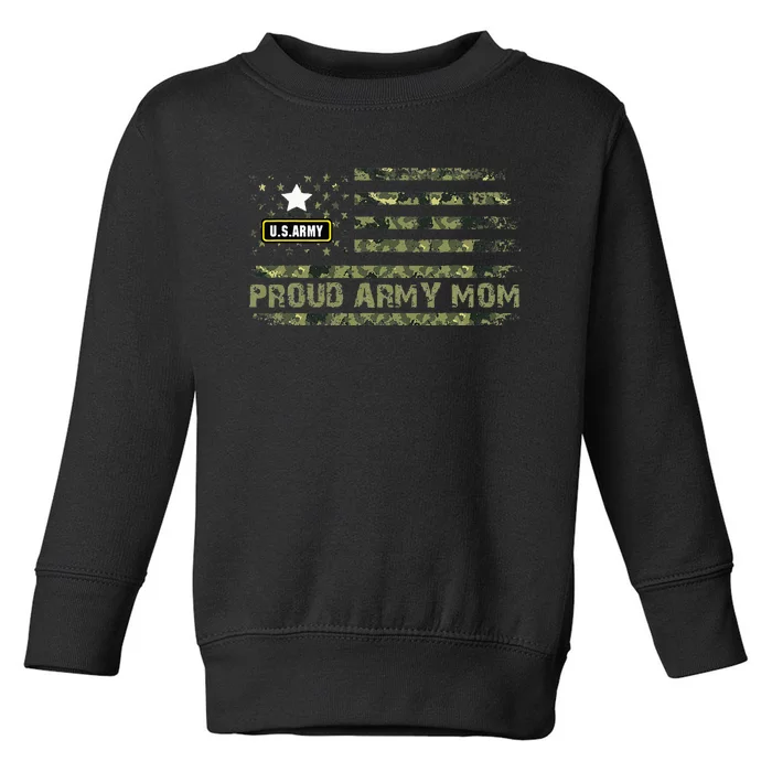 Proud Mom Camo American Flag Veteran Mom Toddler Sweatshirt