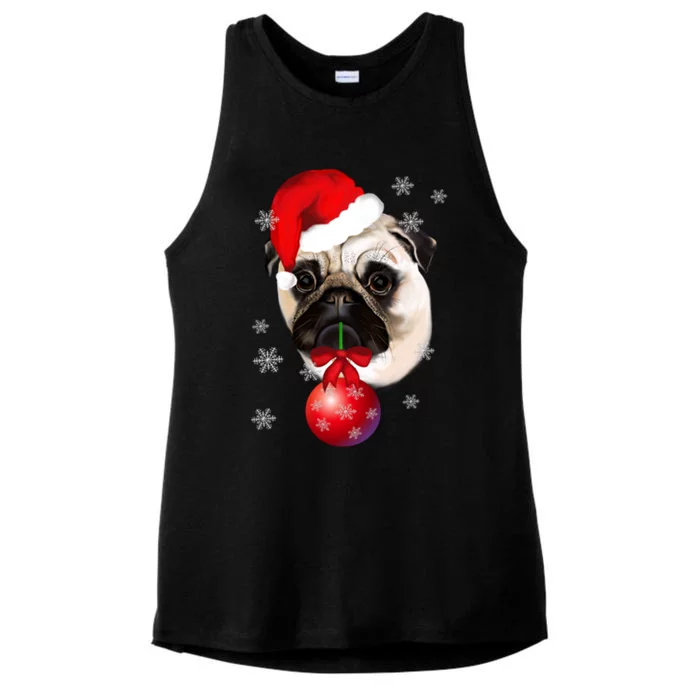 Pug Merry Christmas Funny Pug Face Santa Snow Xmas Great Gift Ladies Tri-Blend Wicking Tank