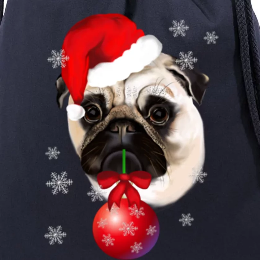 Pug Merry Christmas Funny Pug Face Santa Snow Xmas Great Gift Drawstring Bag