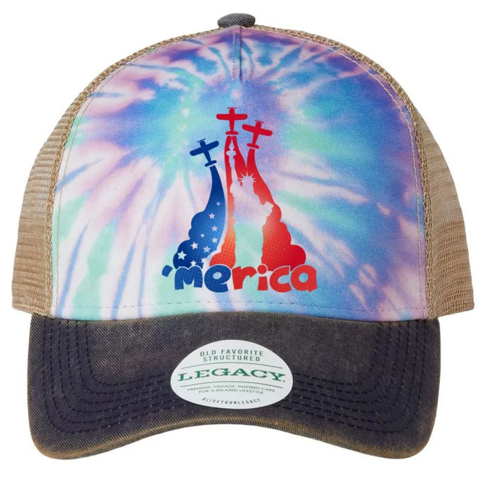 Patriotic Merica Classic Airplane Airshow Statue Of Liberty Legacy Tie Dye Trucker Hat