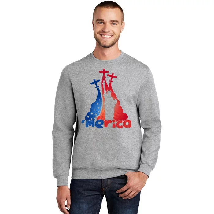 Patriotic Merica Classic Airplane Airshow Statue Of Liberty Tall Sweatshirt