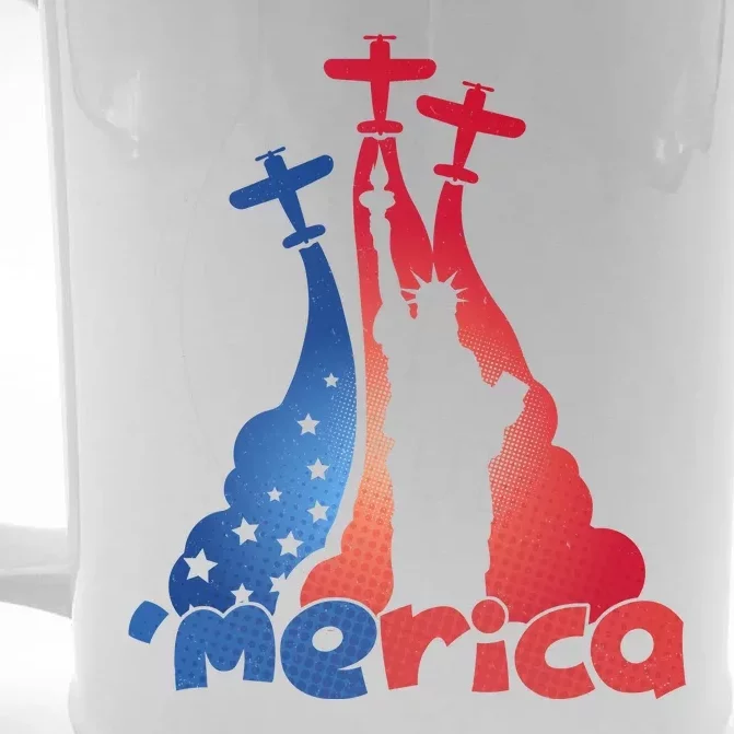 Patriotic Merica Classic Airplane Airshow Statue Of Liberty Front & Back Beer Stein