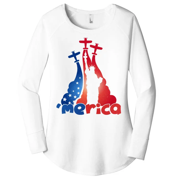 Patriotic Merica Classic Airplane Airshow Statue Of Liberty Women's Perfect Tri Tunic Long Sleeve Shirt