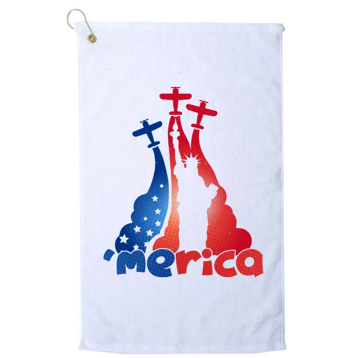 Patriotic Merica Classic Airplane Airshow Statue Of Liberty Platinum Collection Golf Towel