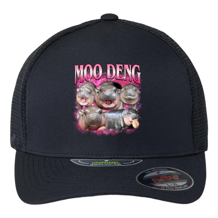 Pink Moo Deng Meme Hippo Funny Flexfit Unipanel Trucker Cap