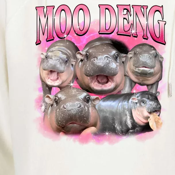 Pink Moo Deng Meme Hippo Funny Womens Funnel Neck Pullover Hood