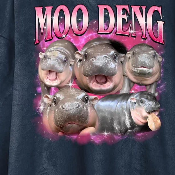 Pink Moo Deng Meme Hippo Funny Hooded Wearable Blanket