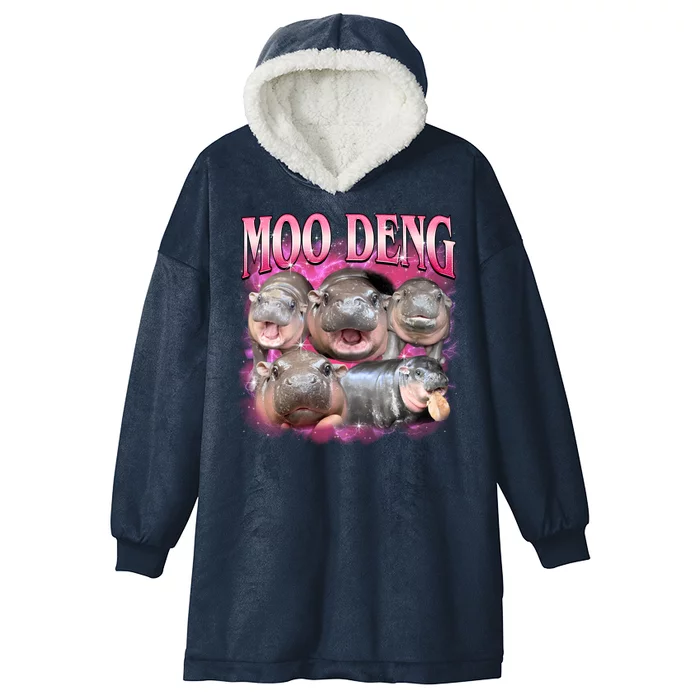 Pink Moo Deng Meme Hippo Funny Hooded Wearable Blanket