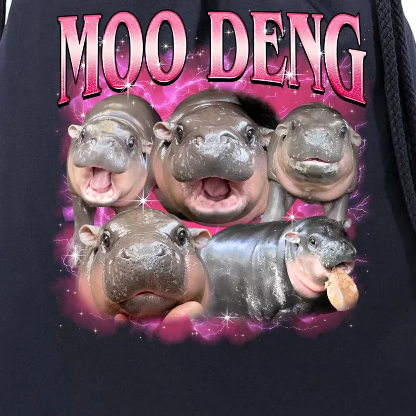 Pink Moo Deng Meme Hippo Funny Drawstring Bag