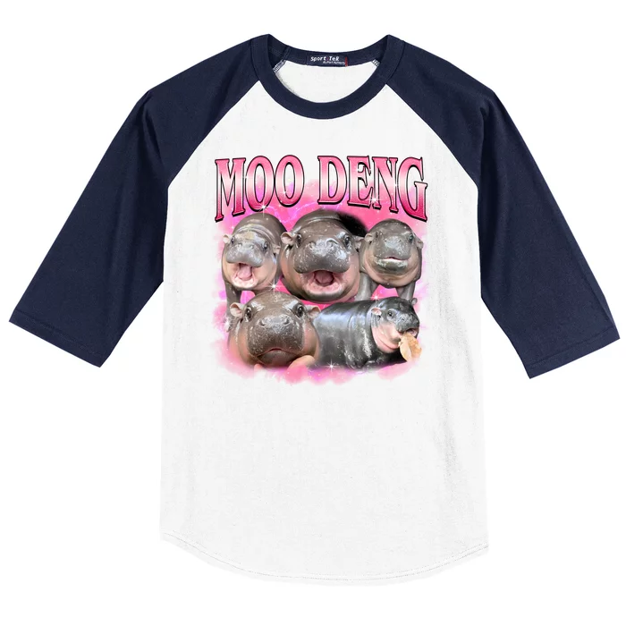 Pink Moo Deng Meme Hippo Funny Baseball Sleeve Shirt