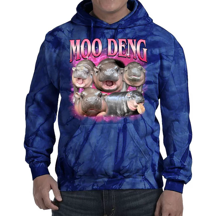 Pink Moo Deng Meme Hippo Funny Tie Dye Hoodie