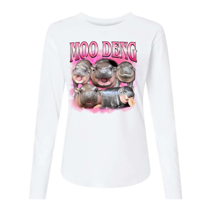 Pink Moo Deng Meme Hippo Funny Womens Cotton Relaxed Long Sleeve T-Shirt