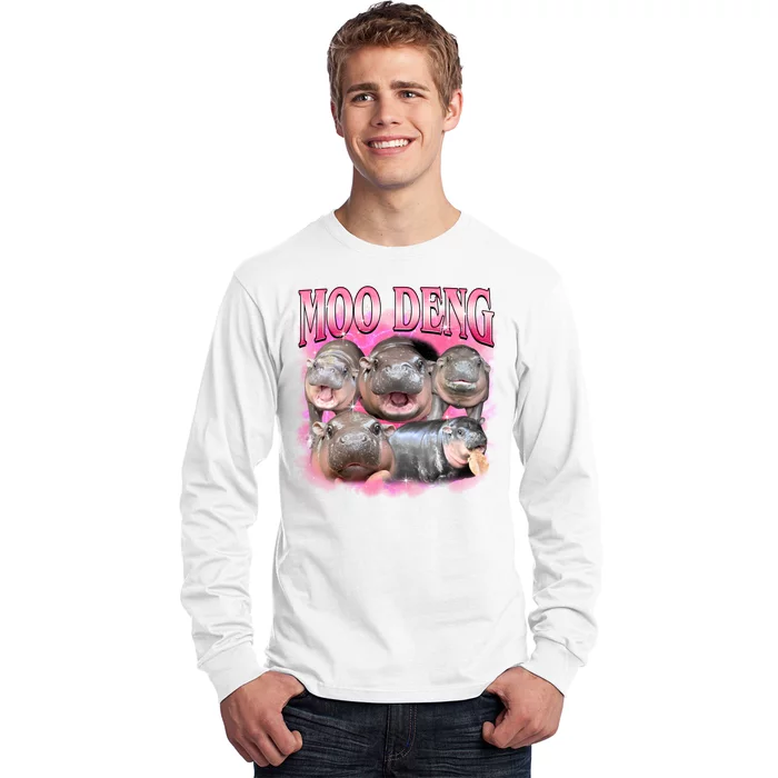 Pink Moo Deng Meme Hippo Funny Long Sleeve Shirt