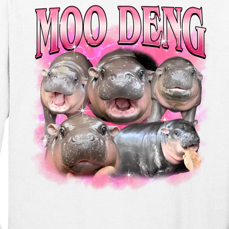 Pink Moo Deng Meme Hippo Funny Long Sleeve Shirt