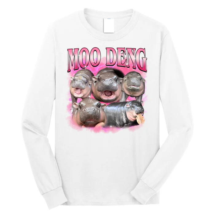 Pink Moo Deng Meme Hippo Funny Long Sleeve Shirt