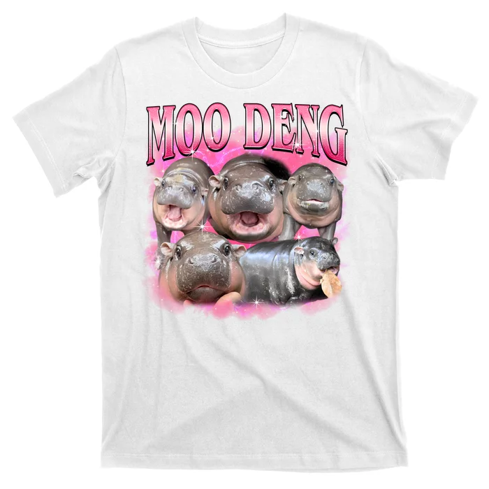 Pink Moo Deng Meme Hippo Funny T-Shirt