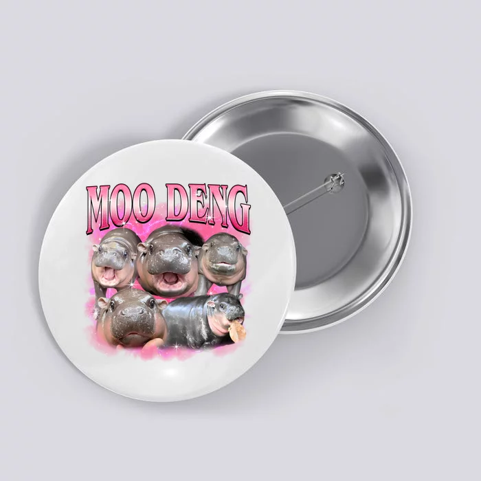 Pink Moo Deng Meme Hippo Funny Button