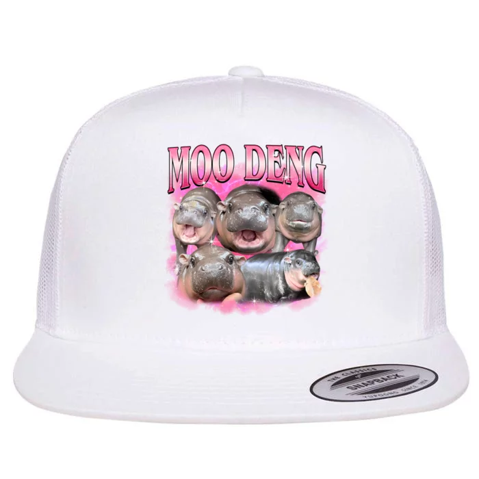 Pink Moo Deng Meme Hippo Funny Flat Bill Trucker Hat