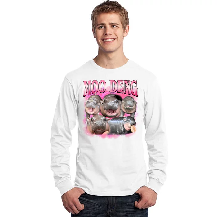 Pink Moo Deng Meme Hippo Funny Tall Long Sleeve T-Shirt