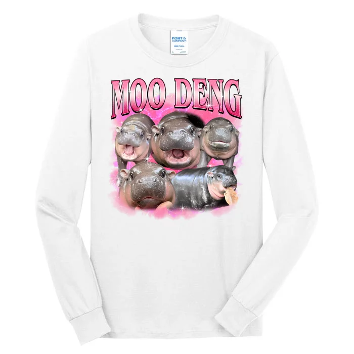 Pink Moo Deng Meme Hippo Funny Tall Long Sleeve T-Shirt