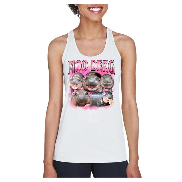 Pink Moo Deng Meme Hippo Funny Women's Racerback Tank