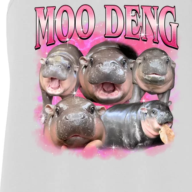 Pink Moo Deng Meme Hippo Funny Women's Racerback Tank