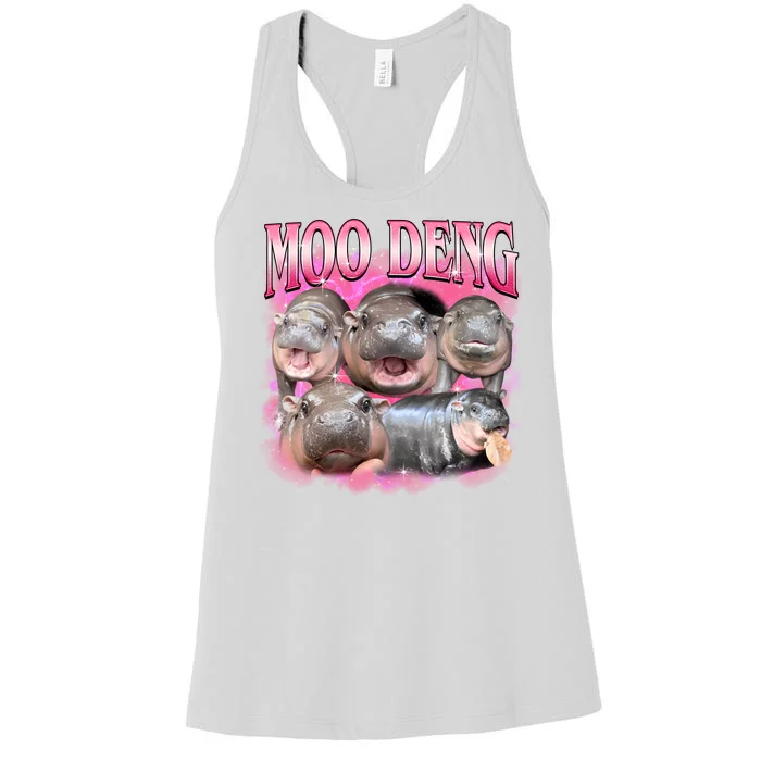 Pink Moo Deng Meme Hippo Funny Women's Racerback Tank