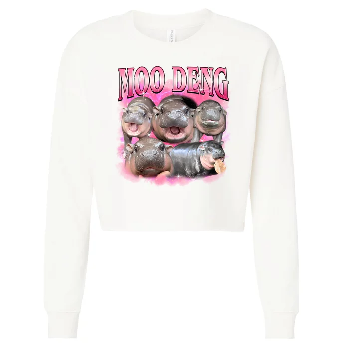 Pink Moo Deng Meme Hippo Funny Cropped Pullover Crew