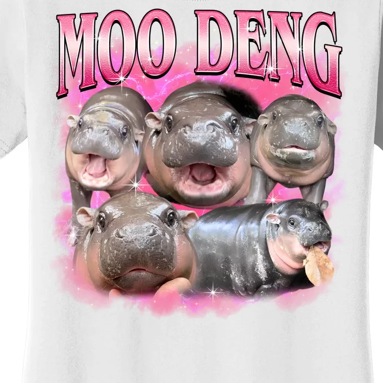 Pink Moo Deng Meme Hippo Funny Women's T-Shirt