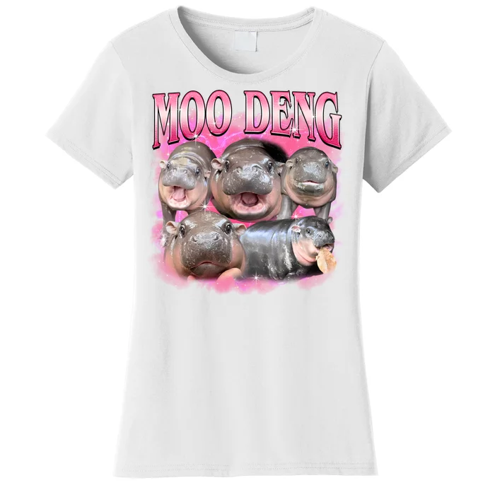 Pink Moo Deng Meme Hippo Funny Women's T-Shirt