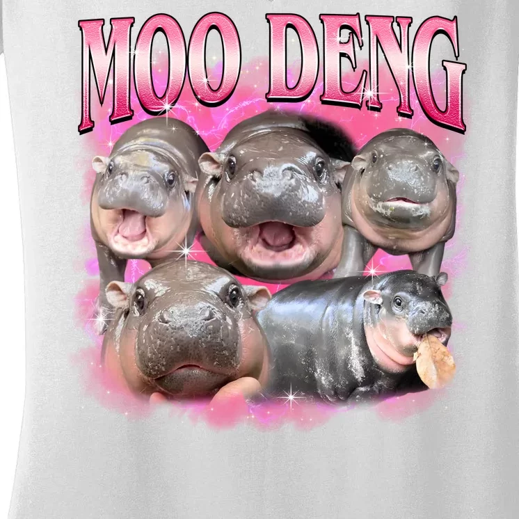 Pink Moo Deng Meme Hippo Funny Women's V-Neck T-Shirt