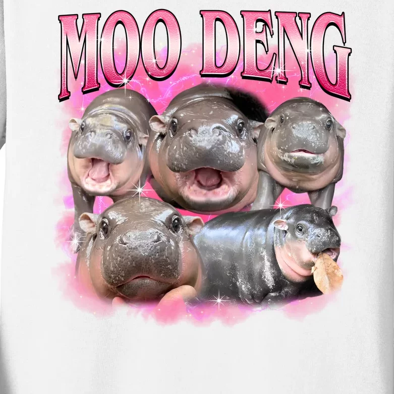 Pink Moo Deng Meme Hippo Funny Kids Long Sleeve Shirt