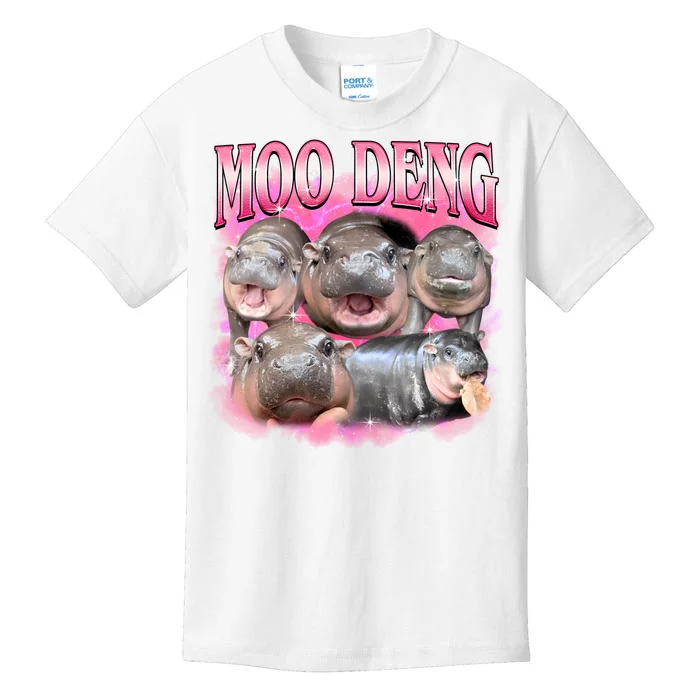 Pink Moo Deng Meme Hippo Funny Kids T-Shirt