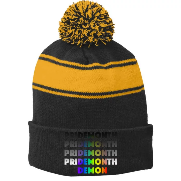 Pride Month Demon Cool Pride Month Demon Stripe Pom Pom Beanie