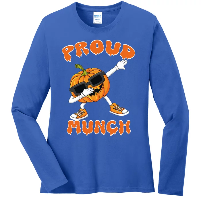 Proud Munch Dabbing Dancing Pumpkin Cool Halloween Pajamas Gift Ladies Long Sleeve Shirt