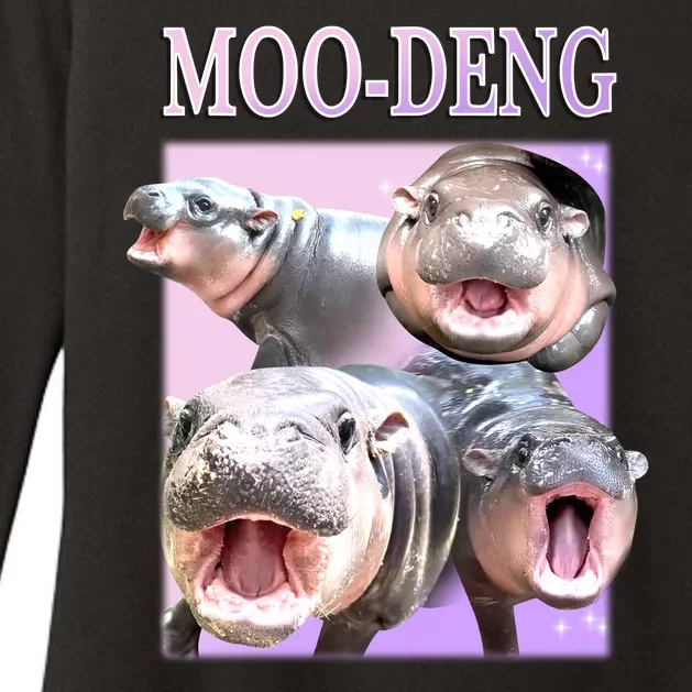 Purple Moo Deng Meme Hippo Funny Womens CVC Long Sleeve Shirt