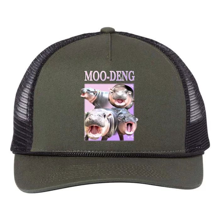 Purple Moo Deng Meme Hippo Funny Retro Rope Trucker Hat Cap