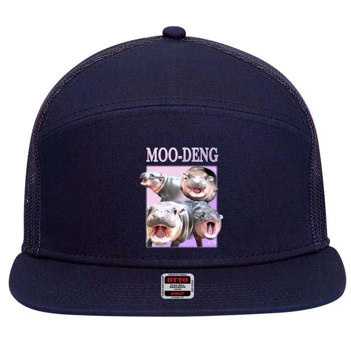 Purple Moo Deng Meme Hippo Funny 7 Panel Mesh Trucker Snapback Hat