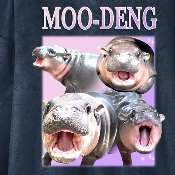 Purple Moo Deng Meme Hippo Funny Hooded Wearable Blanket