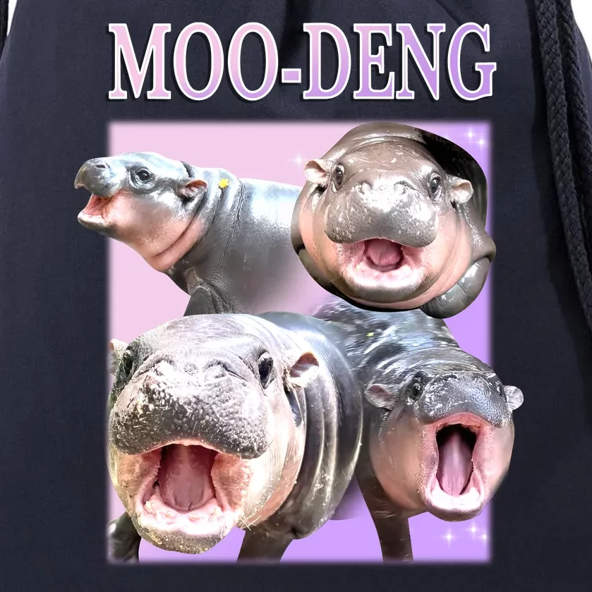 Purple Moo Deng Meme Hippo Funny Drawstring Bag