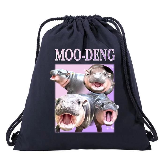 Purple Moo Deng Meme Hippo Funny Drawstring Bag