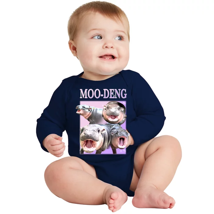 Purple Moo Deng Meme Hippo Funny Baby Long Sleeve Bodysuit