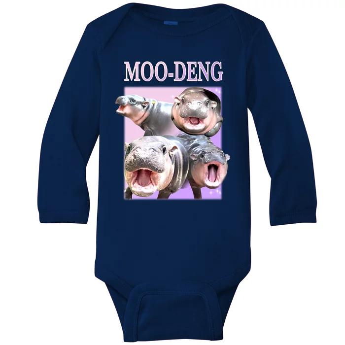 Purple Moo Deng Meme Hippo Funny Baby Long Sleeve Bodysuit