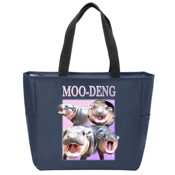 Purple Moo Deng Meme Hippo Funny Zip Tote Bag