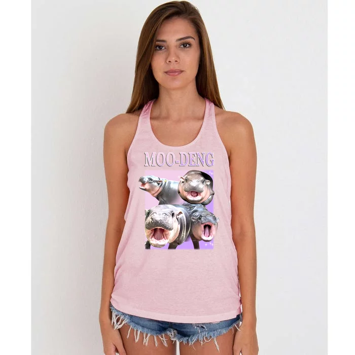 Purple Moo Deng Meme Hippo Funny Women's Knotted Racerback Tank