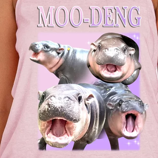 Purple Moo Deng Meme Hippo Funny Women's Knotted Racerback Tank