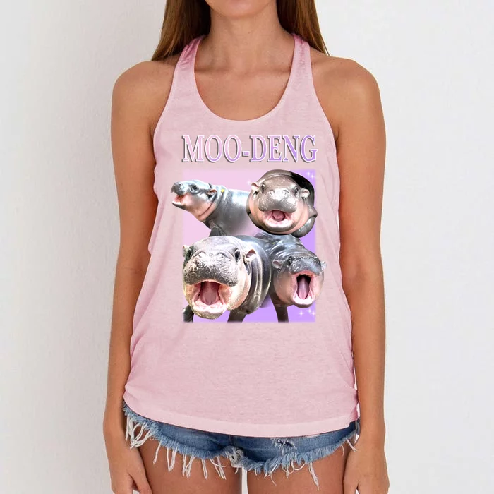 Purple Moo Deng Meme Hippo Funny Women's Knotted Racerback Tank